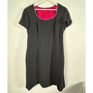 CDC Womens Black Short Sleeve Dress with Rhinestone Trim & Pink Lining Size 14